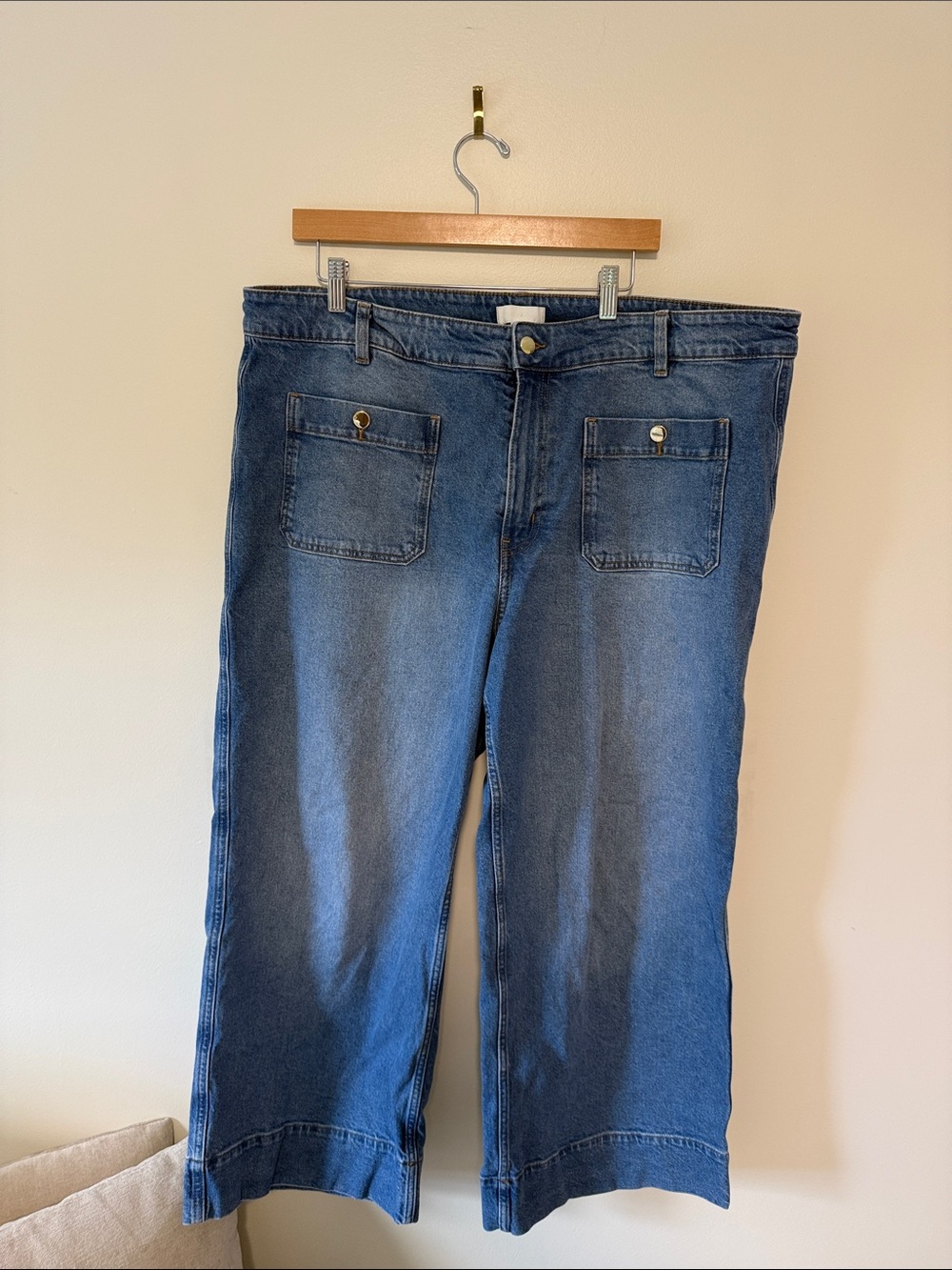 H&M Relaxed Wide-Leg Cropped Jeans - Medium Blue